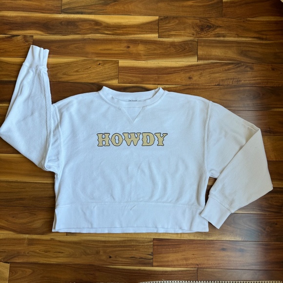 Chicka-d White Corded Boxy Pullover HOWDY Oversized in Small - Picture 1 of 7